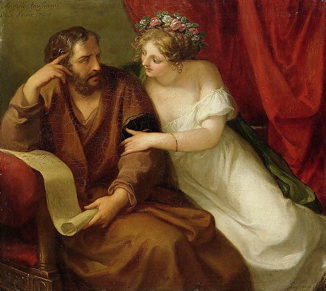 "Frine sedice il filosofo Senocrate" di Angelica Kauffman